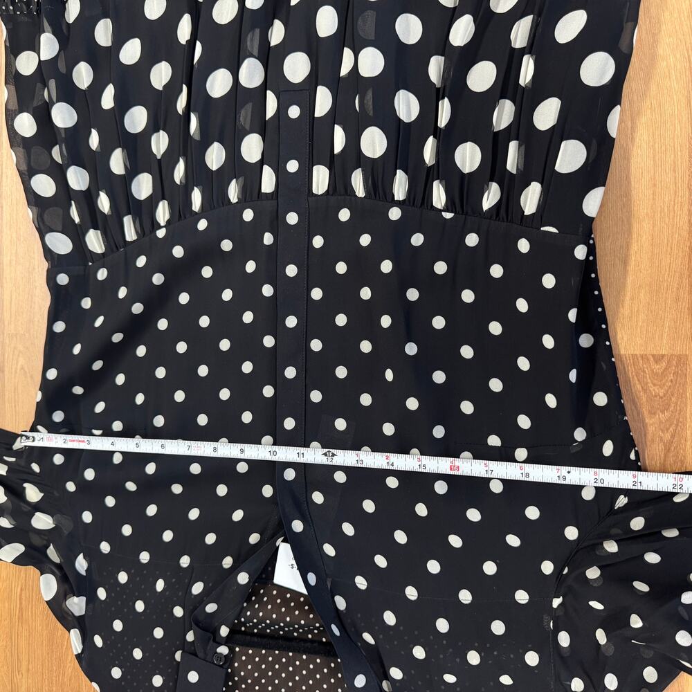 Akris Punto Polka Dot Tiered Midi Dress Womens 12 Black/Cream Long Sleeve - Picture 8 of 11
